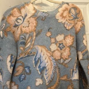 Sofft Floral Crew Neck Sweater - Blue and Tan